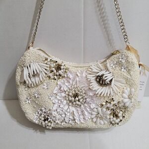 Handcrafted in India Cream Beaded Bag‎ Floral Chunky Viral TikTok NEW